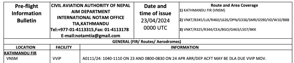TIA NOTAM - Aviation in Nepal